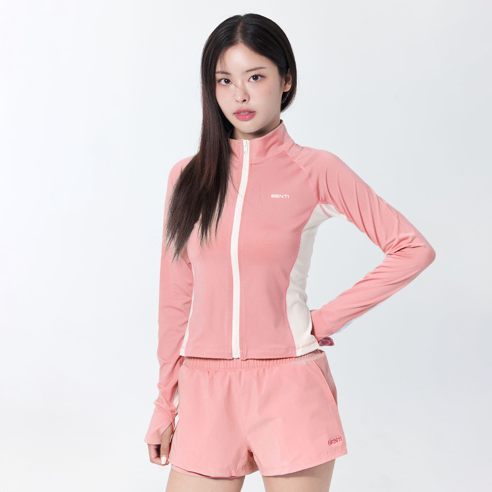 SENTI Summer Club Classic Standardfit Zip-Up Rashguard PinkWhite [SAR-ARW41(PKWH) Women's Beachwear]